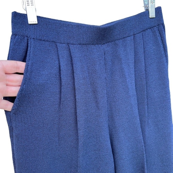 Vintage St. John Collection Santana Knit Pleated Front Trouser Pants Sz 10 Navy - Picture 4 of 10